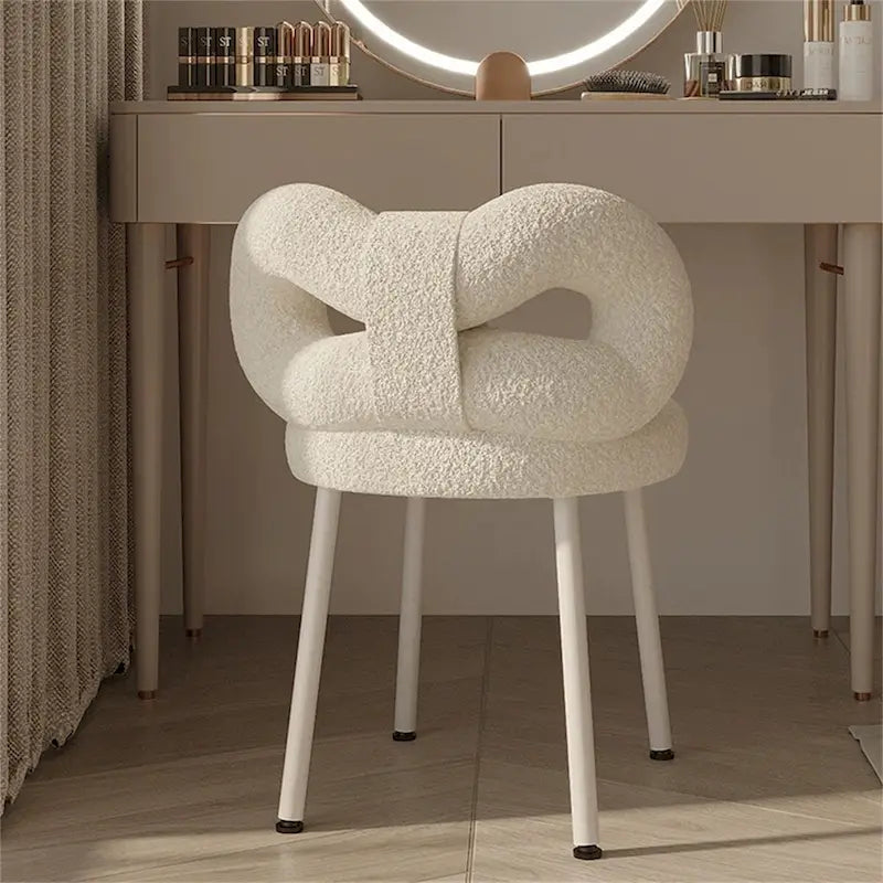 Sgabello da toeletta White Butterfly-Back, rivestito, monoposto