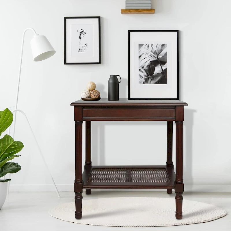 Tavolino laterale in legno con ripiano inferiore – Teal, nero, crema, ciliegia, grigio vintage, Winter Melody