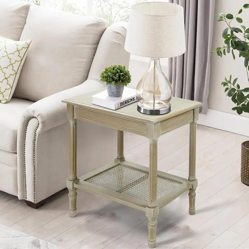 Tavolino laterale in legno con ripiano inferiore – Teal, nero, crema, ciliegia, grigio vintage, Winter Melody