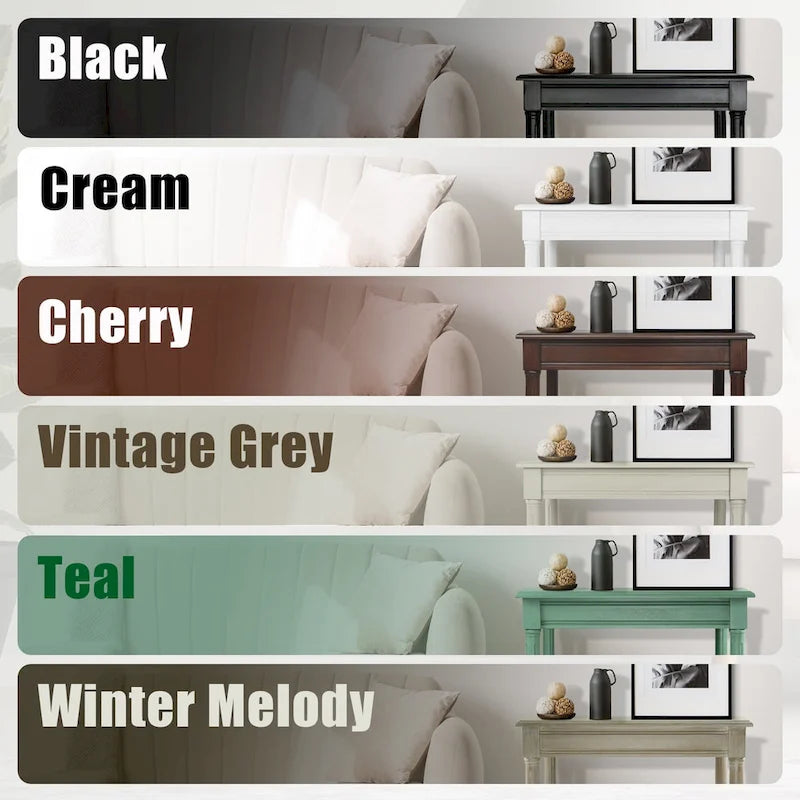 Tavolino laterale in legno con ripiano inferiore – Teal, nero, crema, ciliegia, grigio vintage, Winter Melody