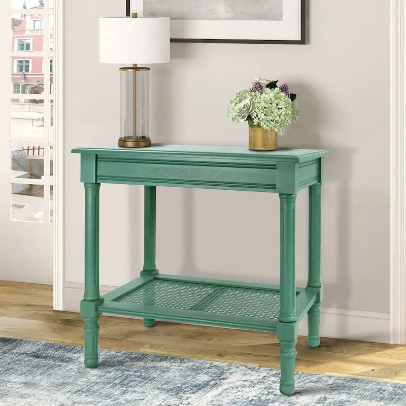 Tavolino laterale in legno con ripiano inferiore – Teal, nero, crema, ciliegia, grigio vintage, Winter Melody
