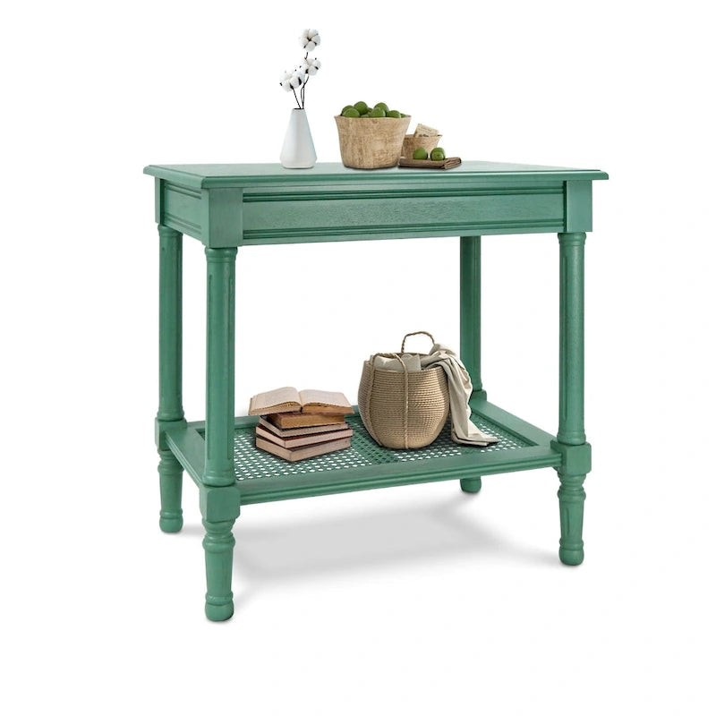 Tavolino laterale in legno con ripiano inferiore – Teal, nero, crema, ciliegia, grigio vintage, Winter Melody