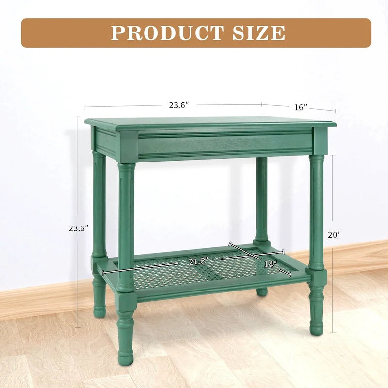 Tavolino laterale in legno con ripiano inferiore – Teal, nero, crema, ciliegia, grigio vintage, Winter Melody
