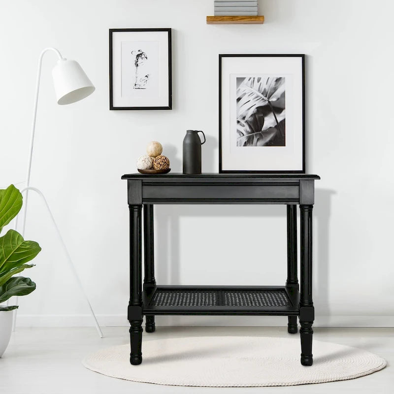 Tavolino laterale in legno con ripiano inferiore – Teal, nero, crema, ciliegia, grigio vintage, Winter Melody