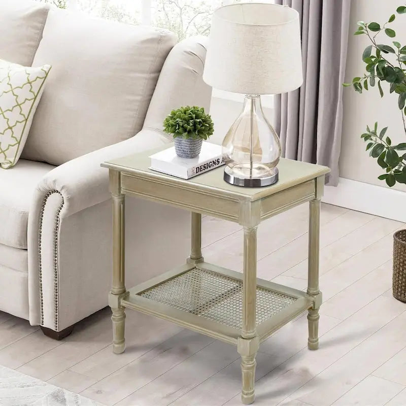Tavolino laterale in legno con ripiano inferiore – Teal, nero, crema, ciliegia, grigio vintage, Winter Melody