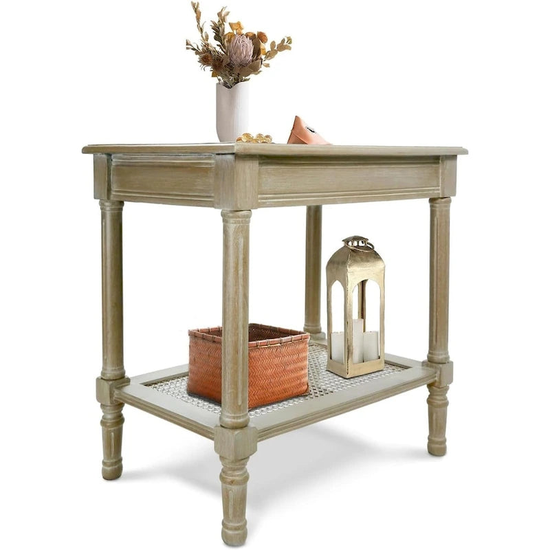 Tavolino laterale in legno con ripiano inferiore – Teal, nero, crema, ciliegia, grigio vintage, Winter Melody