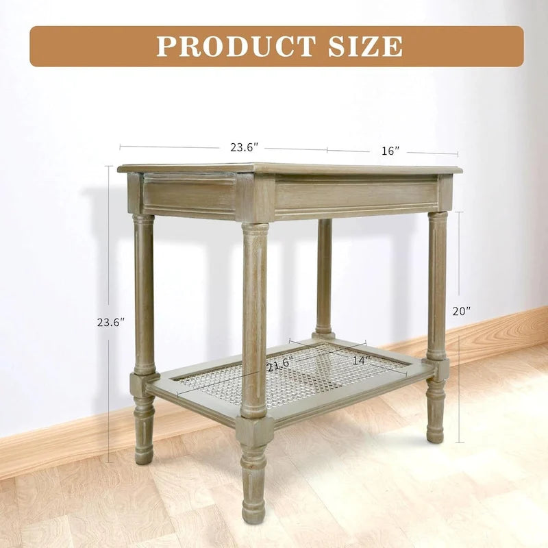 Tavolino laterale in legno con ripiano inferiore – Teal, nero, crema, ciliegia, grigio vintage, Winter Melody
