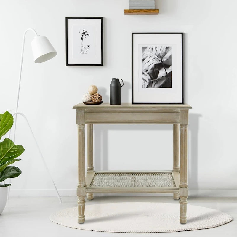 Tavolino laterale in legno con ripiano inferiore – Teal, nero, crema, ciliegia, grigio vintage, Winter Melody