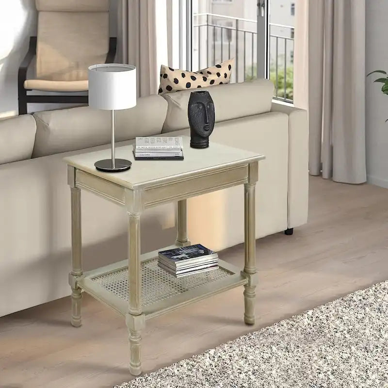Tavolino laterale in legno con ripiano inferiore – Teal, nero, crema, ciliegia, grigio vintage, Winter Melody