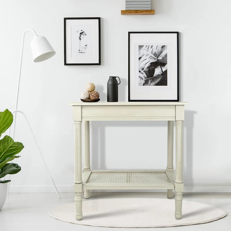 Tavolino laterale in legno con ripiano inferiore – Teal, nero, crema, ciliegia, grigio vintage, Winter Melody
