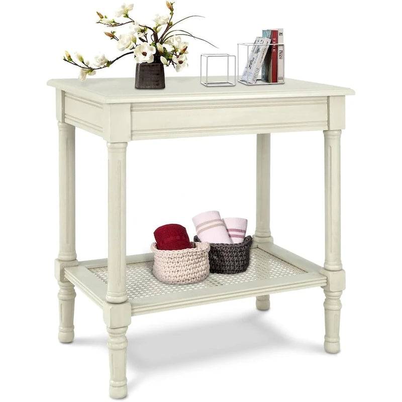 Tavolino laterale in legno con ripiano inferiore – Teal, nero, crema, ciliegia, grigio vintage, Winter Melody