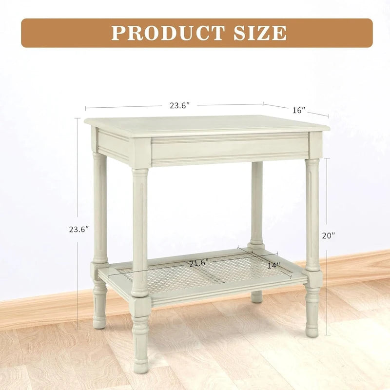 Tavolino laterale in legno con ripiano inferiore – Teal, nero, crema, ciliegia, grigio vintage, Winter Melody