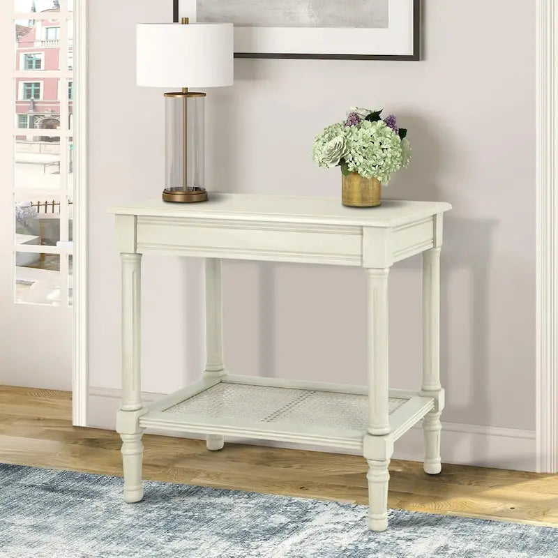 Tavolino laterale in legno con ripiano inferiore – Teal, nero, crema, ciliegia, grigio vintage, Winter Melody