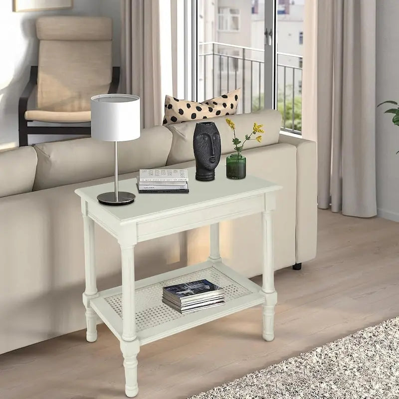 Tavolino laterale in legno con ripiano inferiore – Teal, nero, crema, ciliegia, grigio vintage, Winter Melody