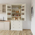 Dispensa da cucina a colonna crema/bianca, 3 cassetti e 8 ripiani ad anta, altezza 195 cm