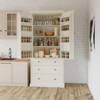 Dispensa da cucina a colonna crema/bianca, 3 cassetti e 8 ripiani ad anta, altezza 195 cm