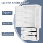 Dispensa da cucina a colonna crema/bianca, 3 cassetti e 8 ripiani ad anta, altezza 195 cm