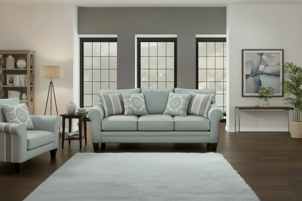 Grande Mist Round Arm Transitional Baby Blue Sofa