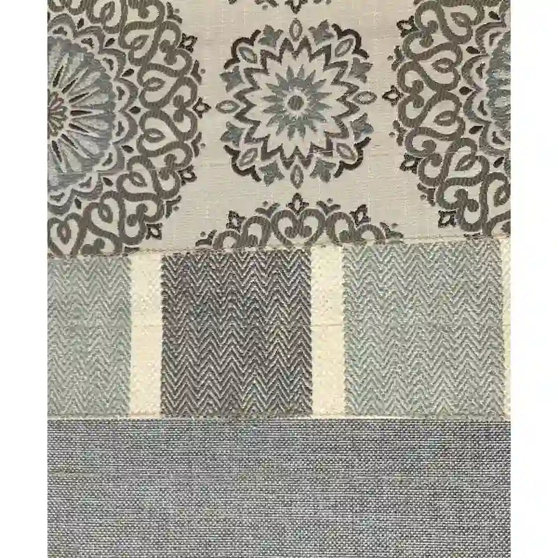 Divano a tre posti con braccioli rotondi, azzurro/grigio