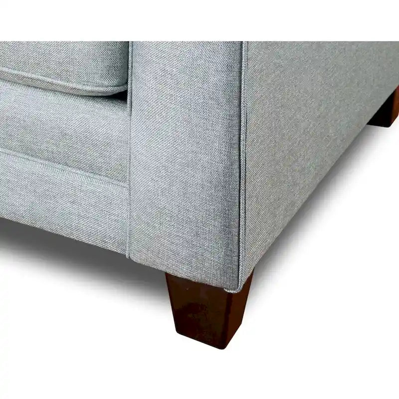 Divano a tre posti con braccioli rotondi, azzurro/grigio