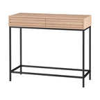 Consolle Mid-Century in Rovere e Noce con 2 Cassetti, Gambe in Metallo Nero