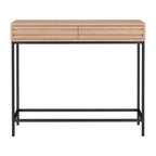 Consolle Mid-Century in Rovere e Noce con 2 Cassetti, Gambe in Metallo Nero