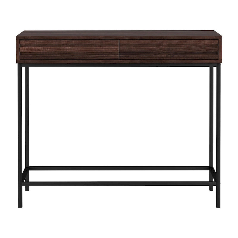 Consolle Mid-Century in Rovere e Noce con 2 Cassetti, Gambe in Metallo Nero