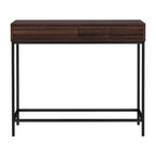 Consolle Mid-Century in Rovere e Noce con 2 Cassetti, Gambe in Metallo Nero