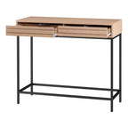 Consolle Mid-Century in Rovere e Noce con 2 Cassetti, Gambe in Metallo Nero