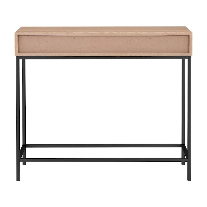 Consolle Mid-Century in Rovere e Noce con 2 Cassetti, Gambe in Metallo Nero