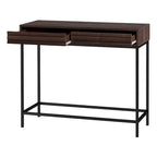 Consolle Mid-Century in Rovere e Noce con 2 Cassetti, Gambe in Metallo Nero