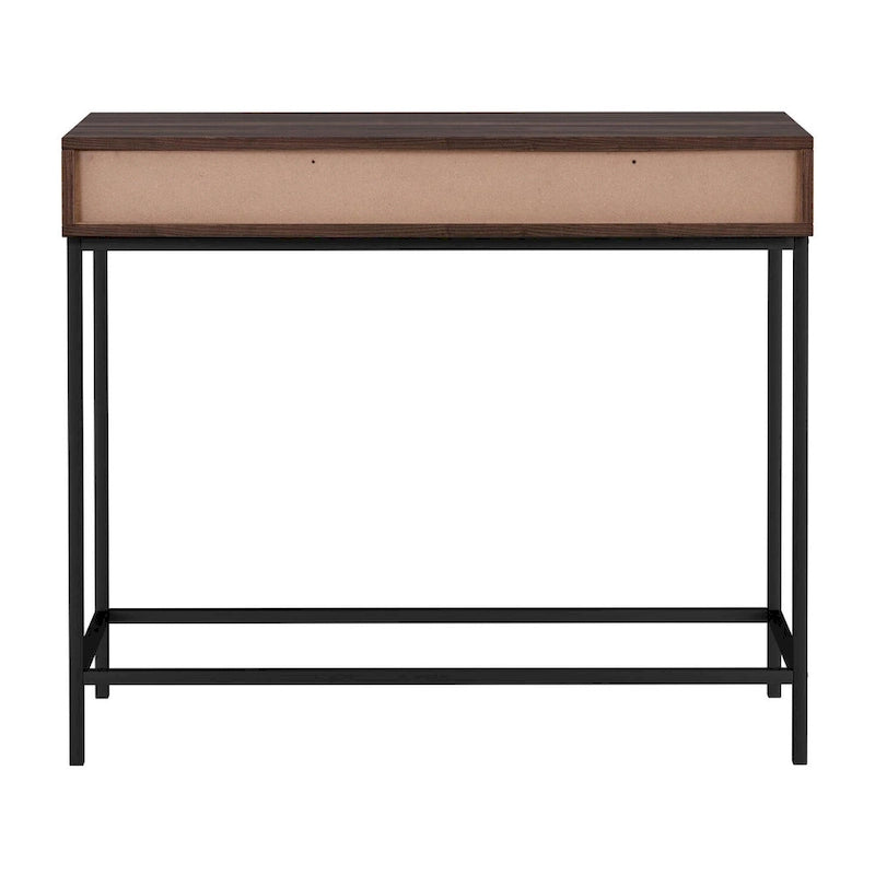 Consolle Mid-Century in Rovere e Noce con 2 Cassetti, Gambe in Metallo Nero