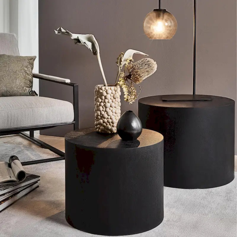 Tavolini tondi a incastro, set da 2 – Nero / Naturale / Noce / Bianco / Blu / Arancione / Marrone / Opaco, MDF, per 2 persone