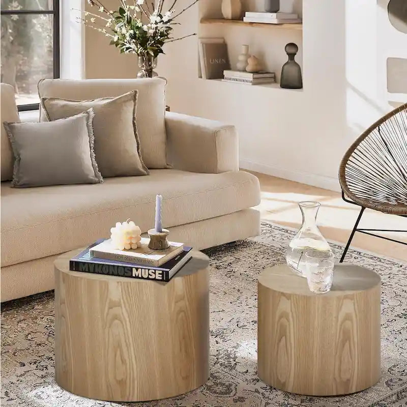 Tavolini tondi a incastro, set da 2 – Nero / Naturale / Noce / Bianco / Blu / Arancione / Marrone / Opaco, MDF, per 2 persone