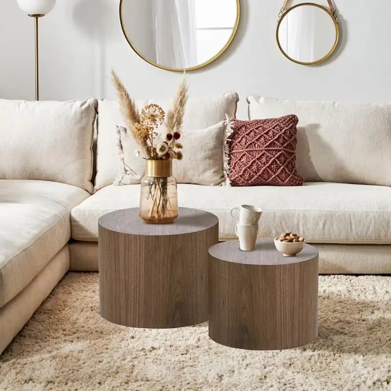 Tavolini tondi a incastro, set da 2 – Nero / Naturale / Noce / Bianco / Blu / Arancione / Marrone / Opaco, MDF, per 2 persone