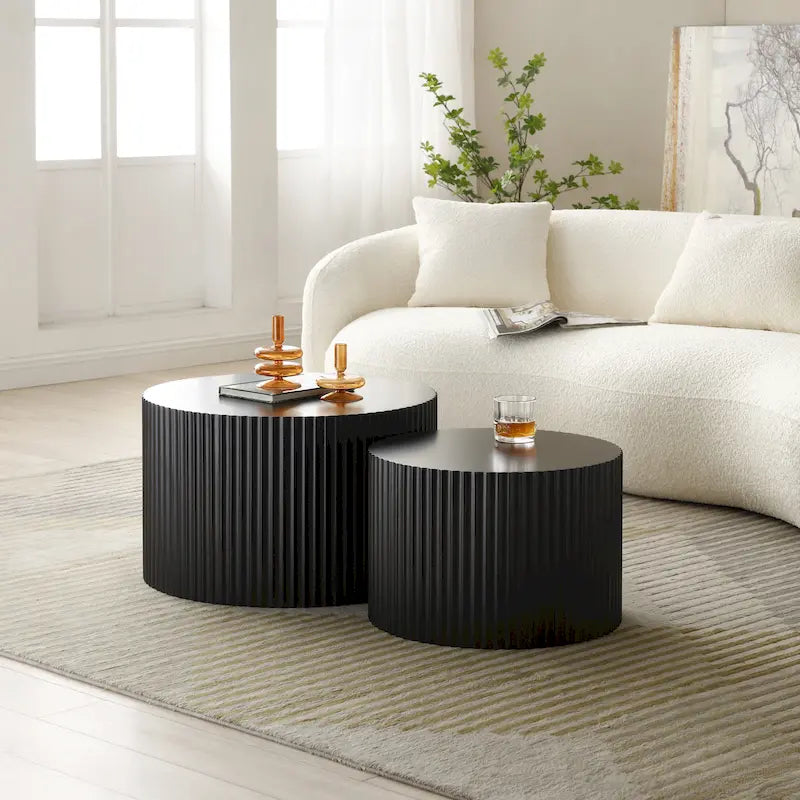 Tavolini tondi a incastro, set da 2 – Nero / Naturale / Noce / Bianco / Blu / Arancione / Marrone / Opaco, MDF, per 2 persone
