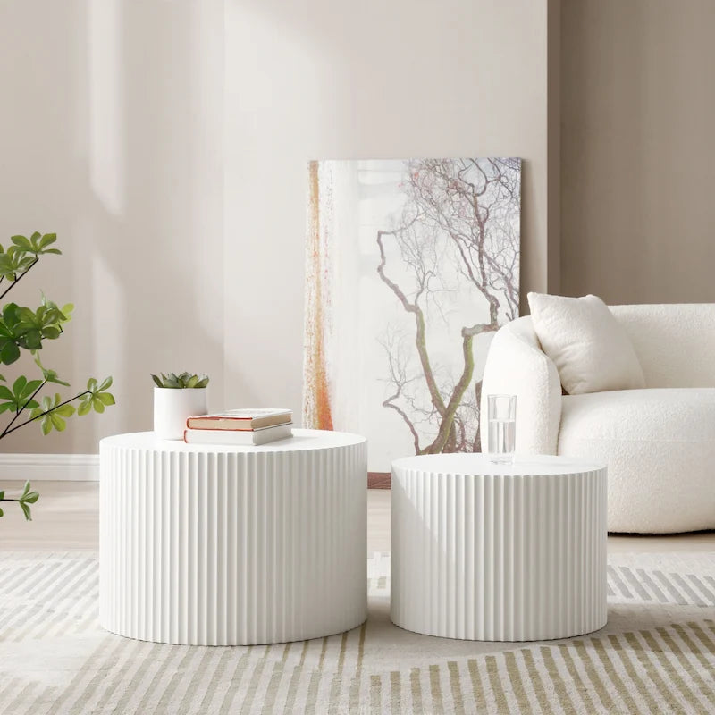 Tavolini tondi a incastro, set da 2 – Nero / Naturale / Noce / Bianco / Blu / Arancione / Marrone / Opaco, MDF, per 2 persone