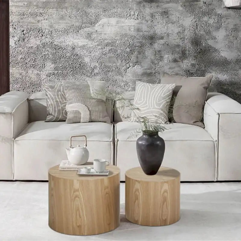 Tavolini tondi a incastro, set da 2 – Nero / Naturale / Noce / Bianco / Blu / Arancione / Marrone / Opaco, MDF, per 2 persone