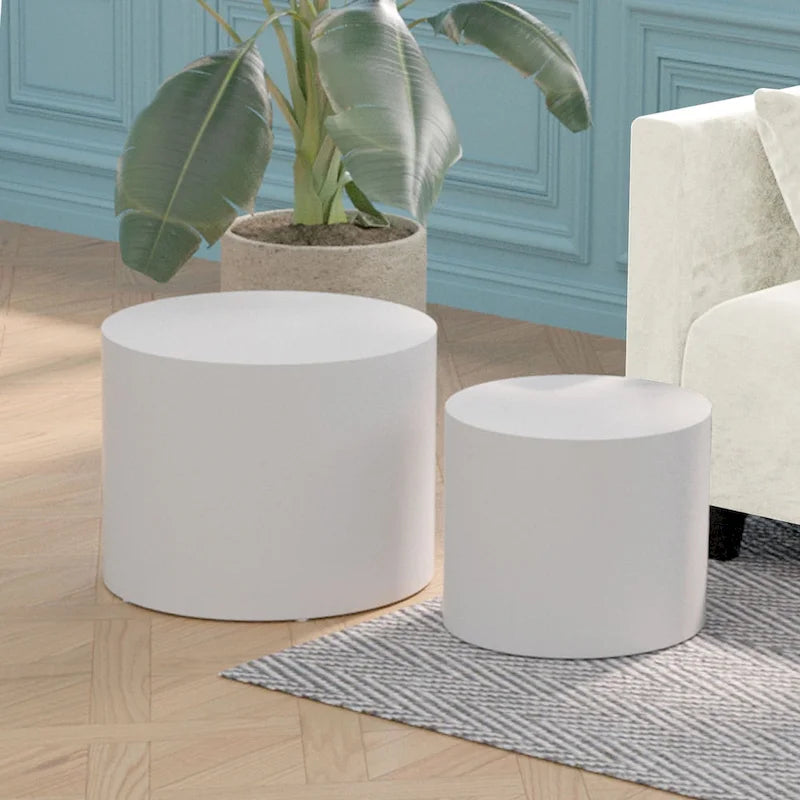 Tavolini tondi a incastro, set da 2 – Nero / Naturale / Noce / Bianco / Blu / Arancione / Marrone / Opaco, MDF, per 2 persone