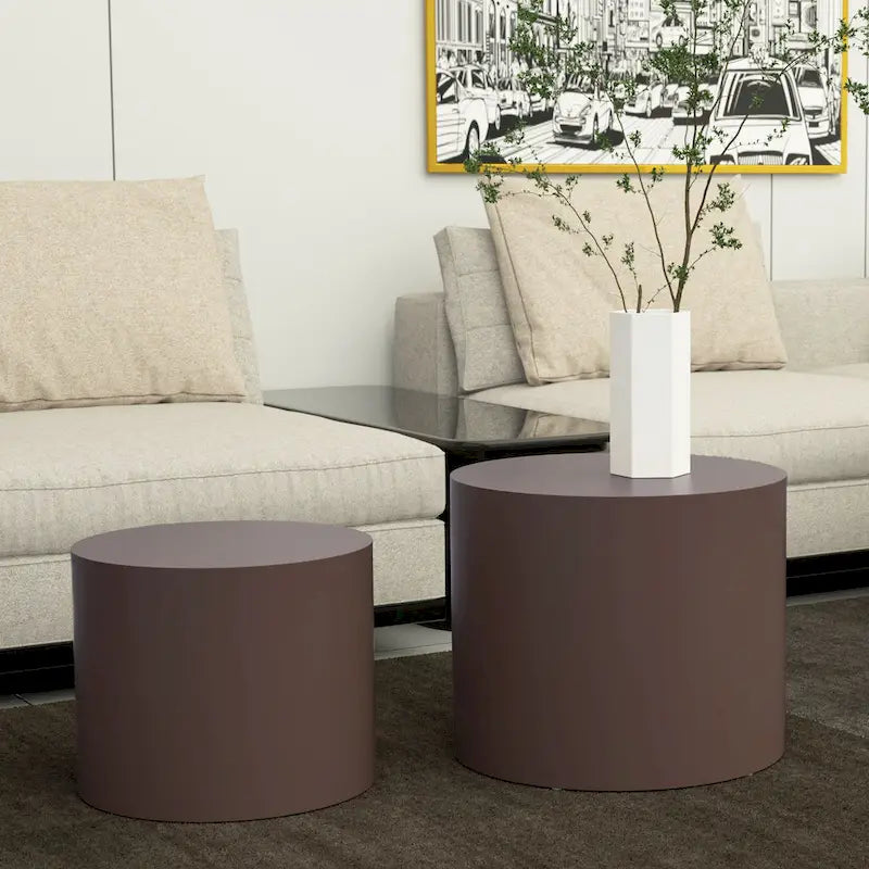 Tavolini tondi a incastro, set da 2 – Nero / Naturale / Noce / Bianco / Blu / Arancione / Marrone / Opaco, MDF, per 2 persone