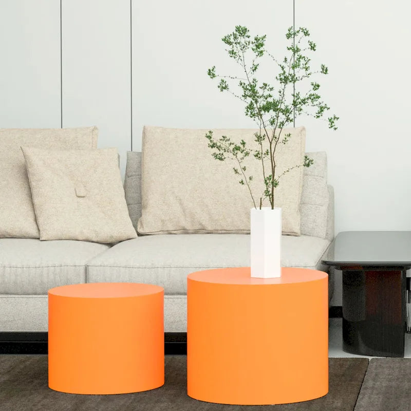 Tavolini tondi a incastro, set da 2 – Nero / Naturale / Noce / Bianco / Blu / Arancione / Marrone / Opaco, MDF, per 2 persone