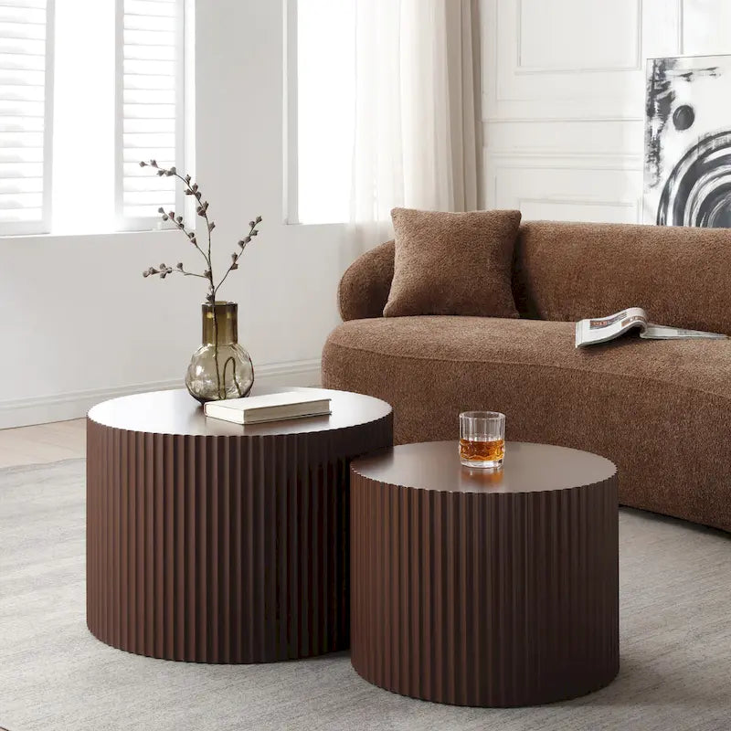 Tavolini tondi a incastro, set da 2 – Nero / Naturale / Noce / Bianco / Blu / Arancione / Marrone / Opaco, MDF, per 2 persone