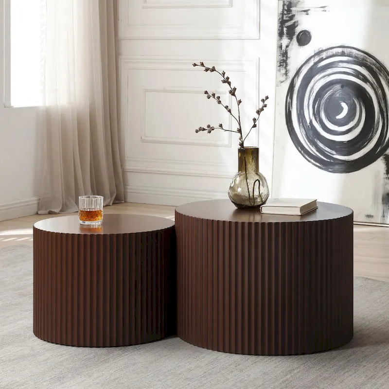 Tavolini tondi a incastro, set da 2 – Nero / Naturale / Noce / Bianco / Blu / Arancione / Marrone / Opaco, MDF, per 2 persone