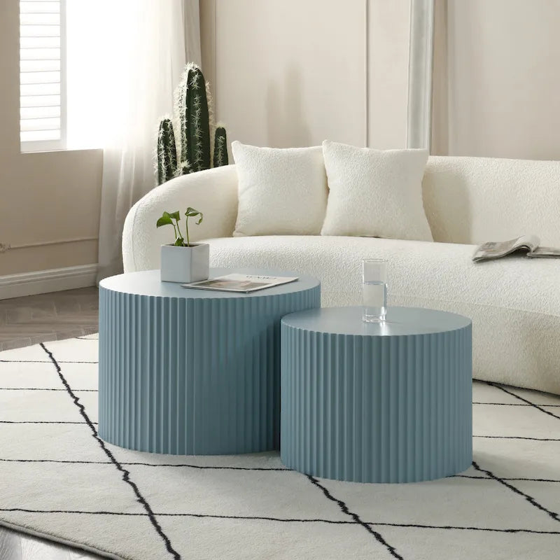 Tavolini tondi a incastro, set da 2 – Nero / Naturale / Noce / Bianco / Blu / Arancione / Marrone / Opaco, MDF, per 2 persone