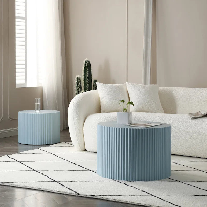 Tavolini tondi a incastro, set da 2 – Nero / Naturale / Noce / Bianco / Blu / Arancione / Marrone / Opaco, MDF, per 2 persone