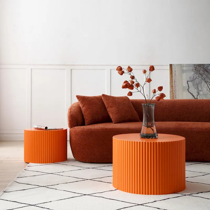 Tavolini tondi a incastro, set da 2 – Nero / Naturale / Noce / Bianco / Blu / Arancione / Marrone / Opaco, MDF, per 2 persone