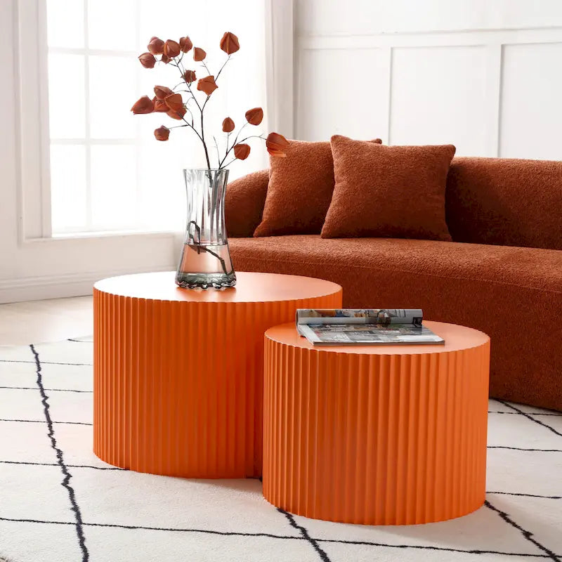 Tavolini tondi a incastro, set da 2 – Nero / Naturale / Noce / Bianco / Blu / Arancione / Marrone / Opaco, MDF, per 2 persone