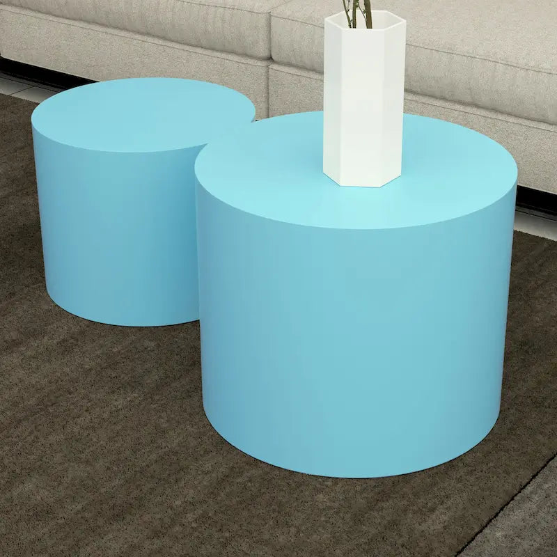 Tavolini tondi a incastro, set da 2 – Nero / Naturale / Noce / Bianco / Blu / Arancione / Marrone / Opaco, MDF, per 2 persone