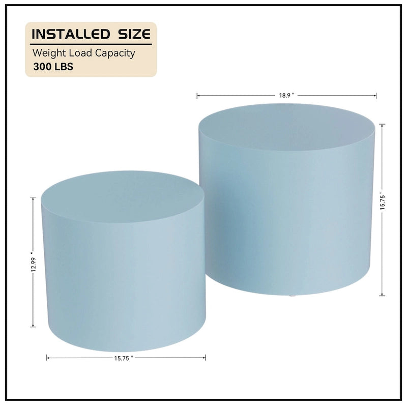 Tavolini tondi a incastro, set da 2 – Nero / Naturale / Noce / Bianco / Blu / Arancione / Marrone / Opaco, MDF, per 2 persone