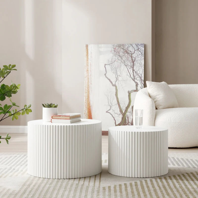 Tavolini tondi a incastro, set da 2 – Nero / Naturale / Noce / Bianco / Blu / Arancione / Marrone / Opaco, MDF, per 2 persone